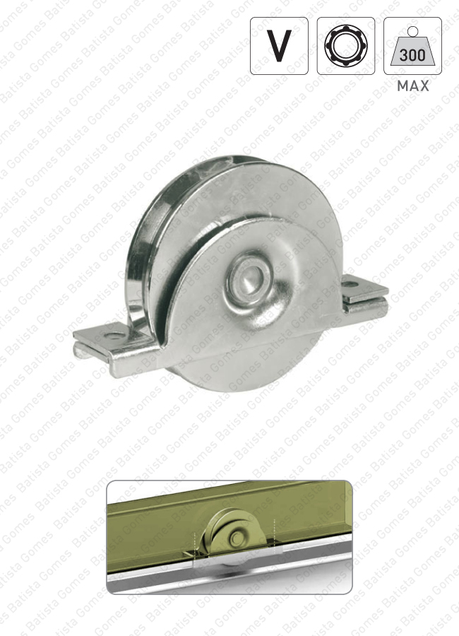 Roda com suporte interno e canal V / 1 rolamento